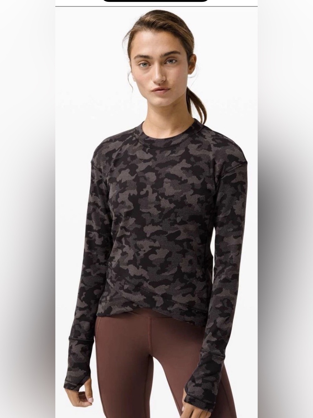 Lululemon Close To Crossing Camo Rulu Women’s Long Sleeve 6 Black Run